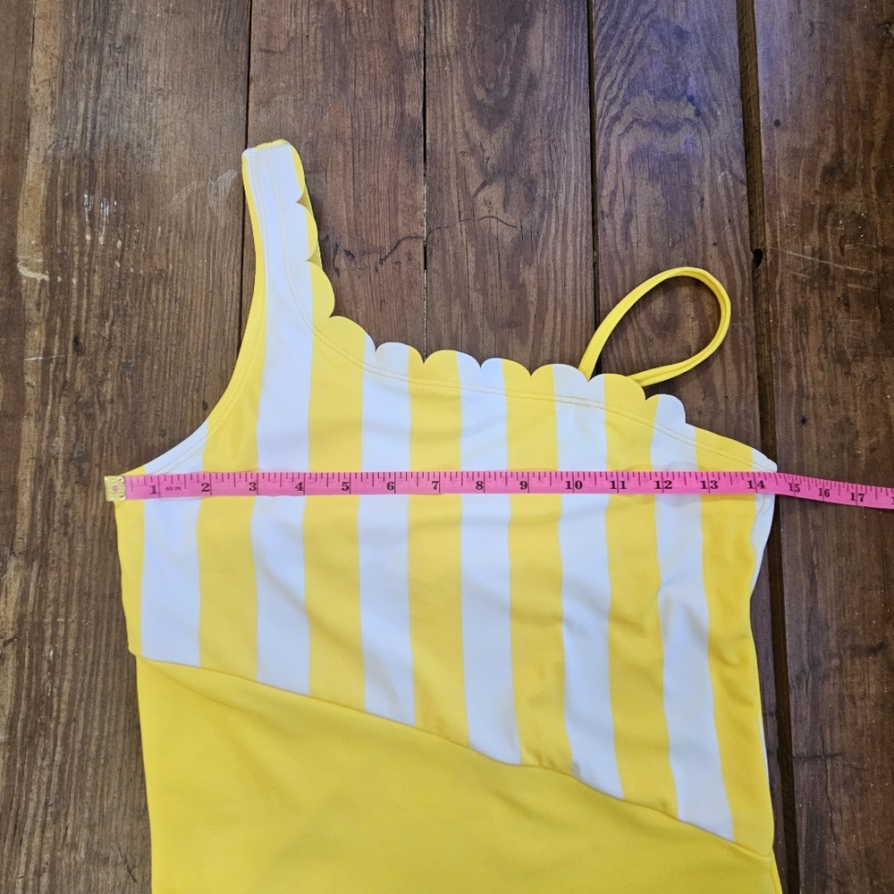 Justice Swimsuit Girls Sz 20 Yellow & White Striped One-Shoulder Scallop NWOT - Picture 6 of 10